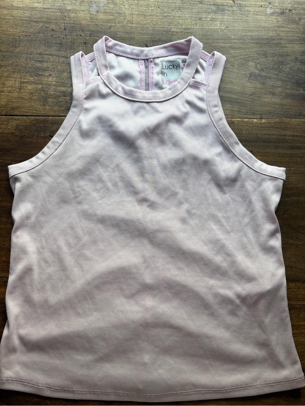 Lucky in Love Pale Pink Ribbed High-Neck Tank